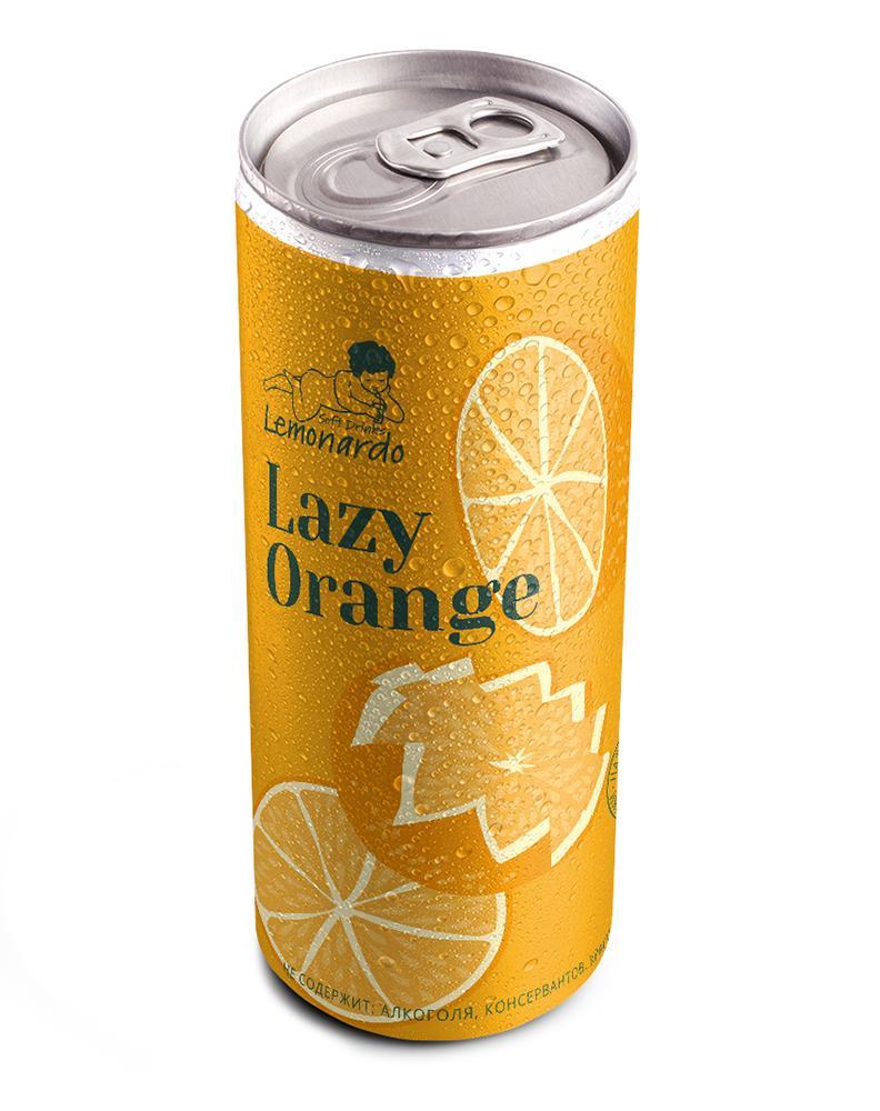 Напиток газированный Lemonardo Lazy Orange апельсин без сахара 330 мл., ж/б
