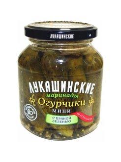 Огурчики Лукашинские мини маринованные пикантные сладко-пряные 340 гр., стекло