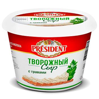 Сыр President творожный с травами 54% 140 гр., пластик