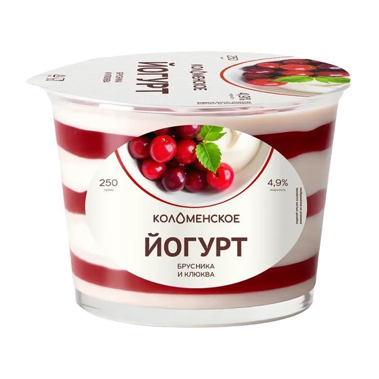 Йогурт Коломенское брусника клюква 4,9% 250 гр., ПЭТ