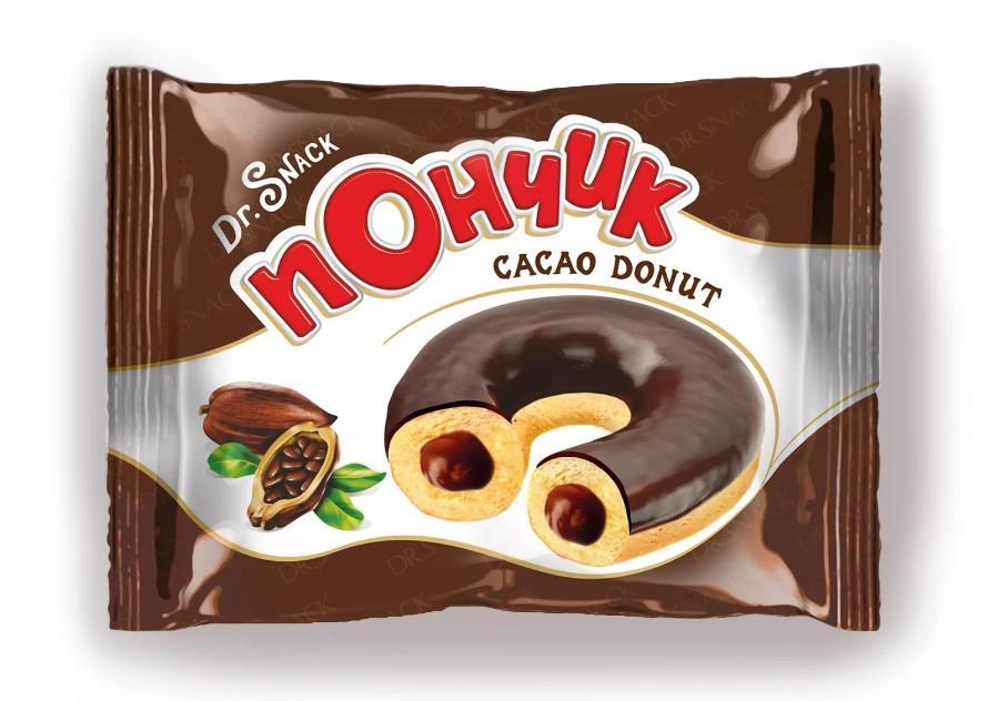 Пончик Dr.Snack Cacao Donut глазированный с шоколадной начинкой 40 гр., флоу-пак