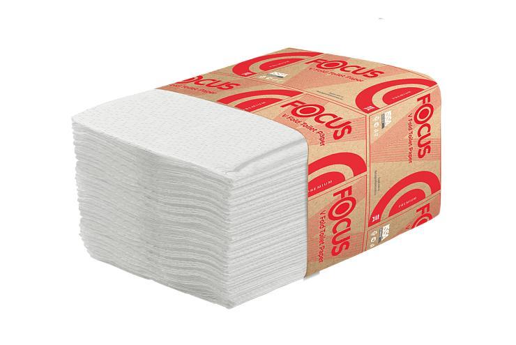 Туалетная бумага Focus двухслойная V-сложения Premium 250 листов 23*10,8 см., короб картонный