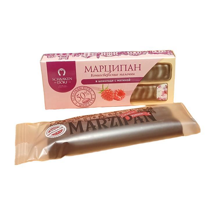 Марципановые палочки ШААКЕН ДОРФ с кусочками малины в темном шоколаде 50 гр., картон