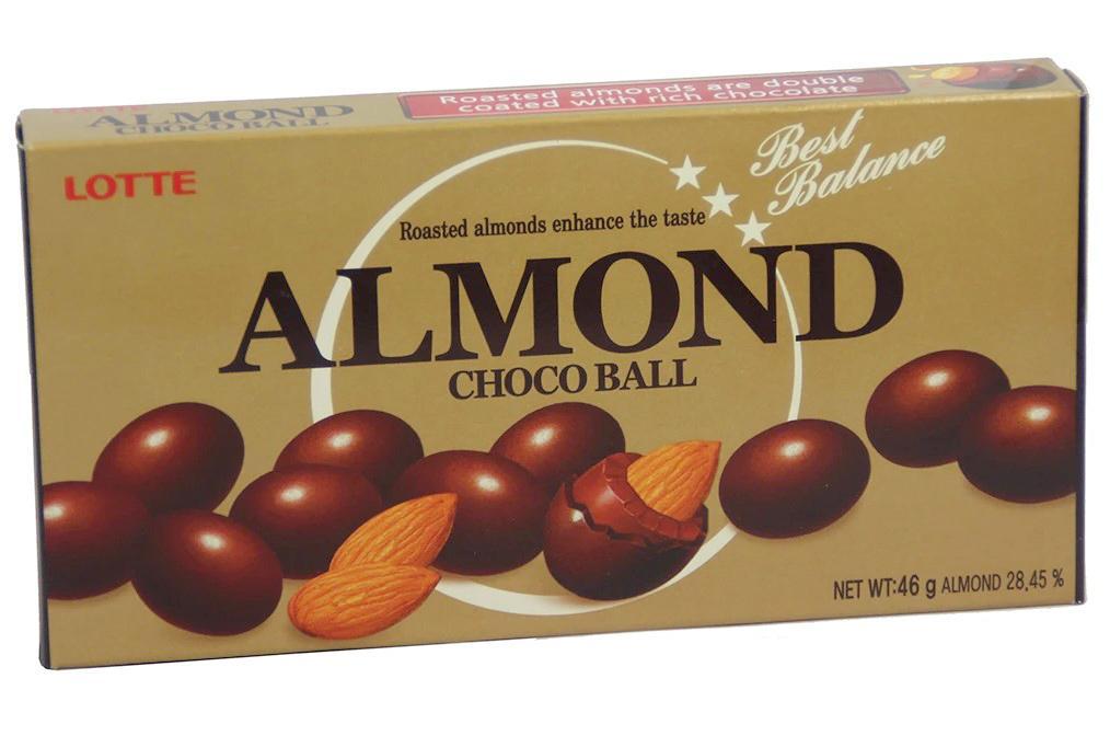 Драже Lotte Almond Choco Ball миндаль в шоколаде 46 гр., картон