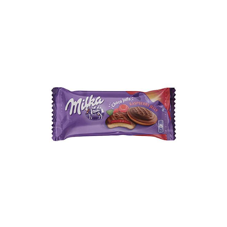 Печенье Milka jaffa delicje raspberry cookies с малиновым джемом 147 гр., флоу-пак