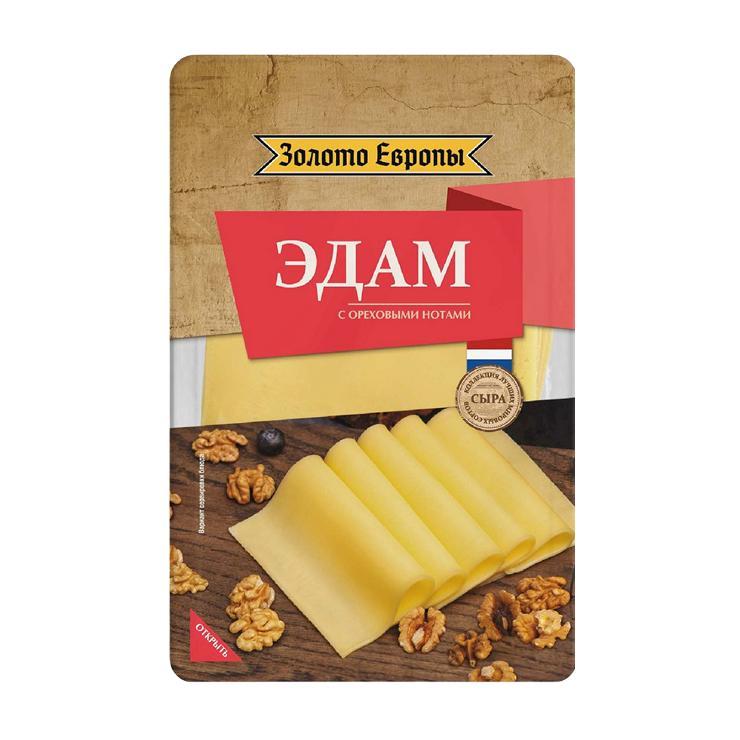 Сыр Золото Европы эдам нарезка 45% 125 гр., в/у