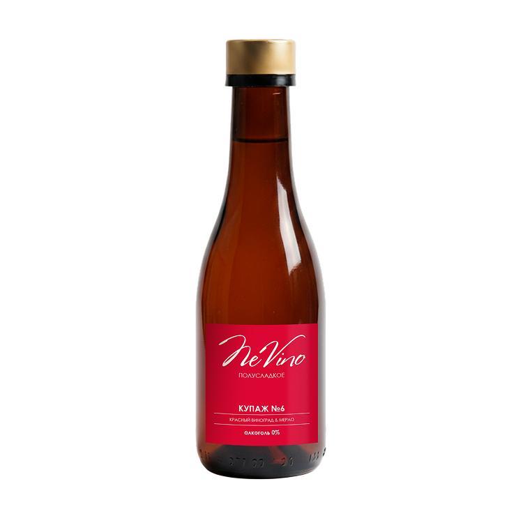 Вино NeVino безалкогольное купаж №6 красный виноград мерло 200 мл., стекло