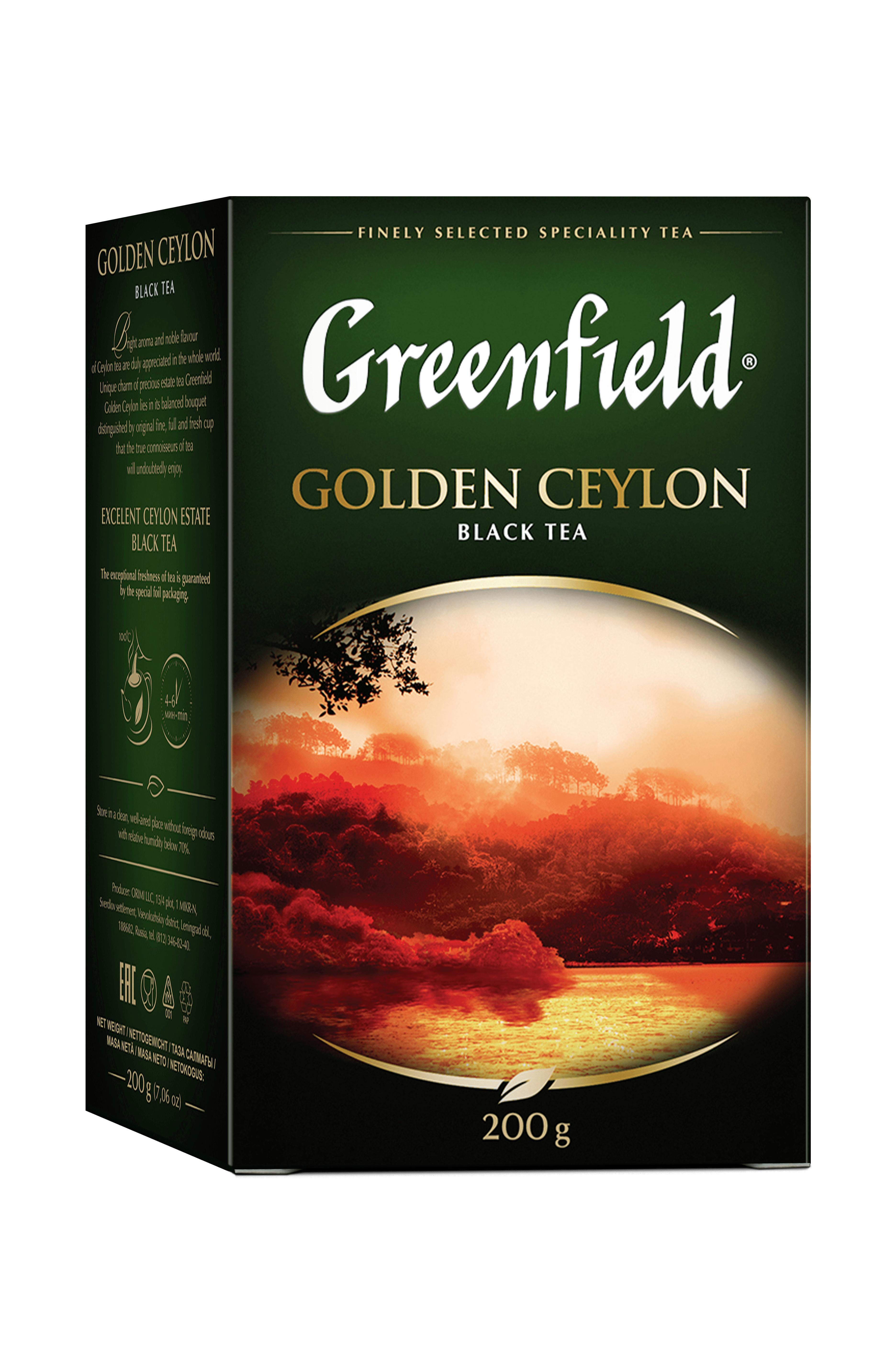 Чай Greenfield Golden Ceylon черный листовой, 200 гр., картон