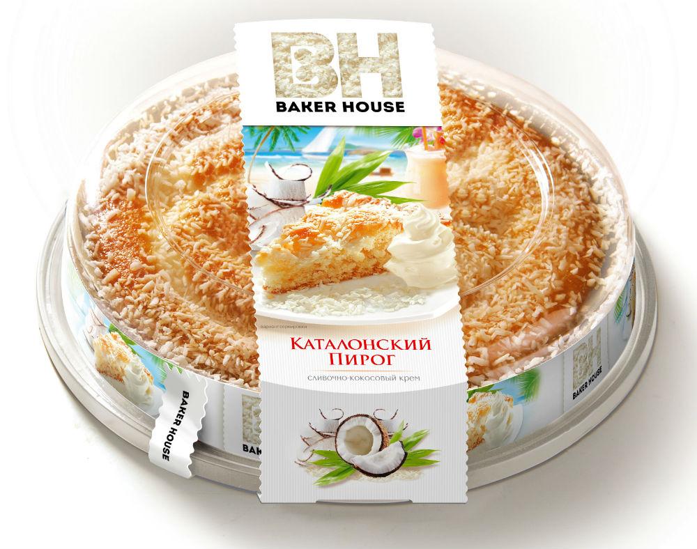 Пирог Baker House каталонский бисквитный сливочно-кокосовый крем 400 гр., пластик