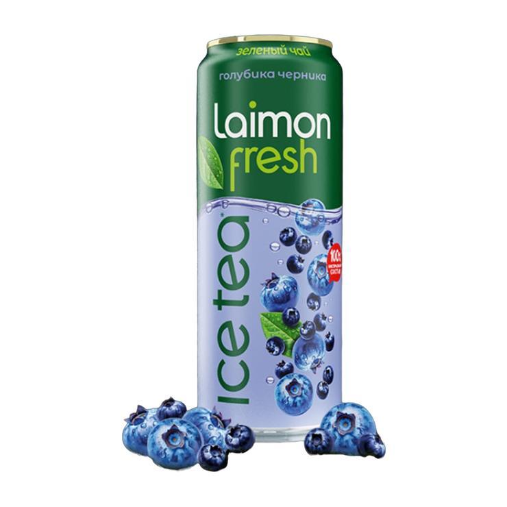 Чай холодный Laimon fresh голубика черника зеленый сокосодержащий из смеси фруктов с экстрактом зеленого чая 450 мл., ж/б