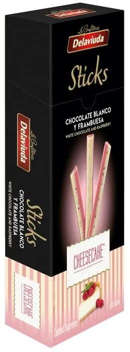 Туррон Delaviuda STICKS шоколадный из белого шоколада с малиной со вкусом чизкейка палочки 120 гр., картон