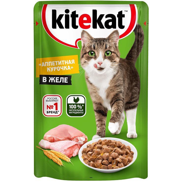 Влажный корм для кошек Kitekat с курицей в желе 85 гр.,  пауч