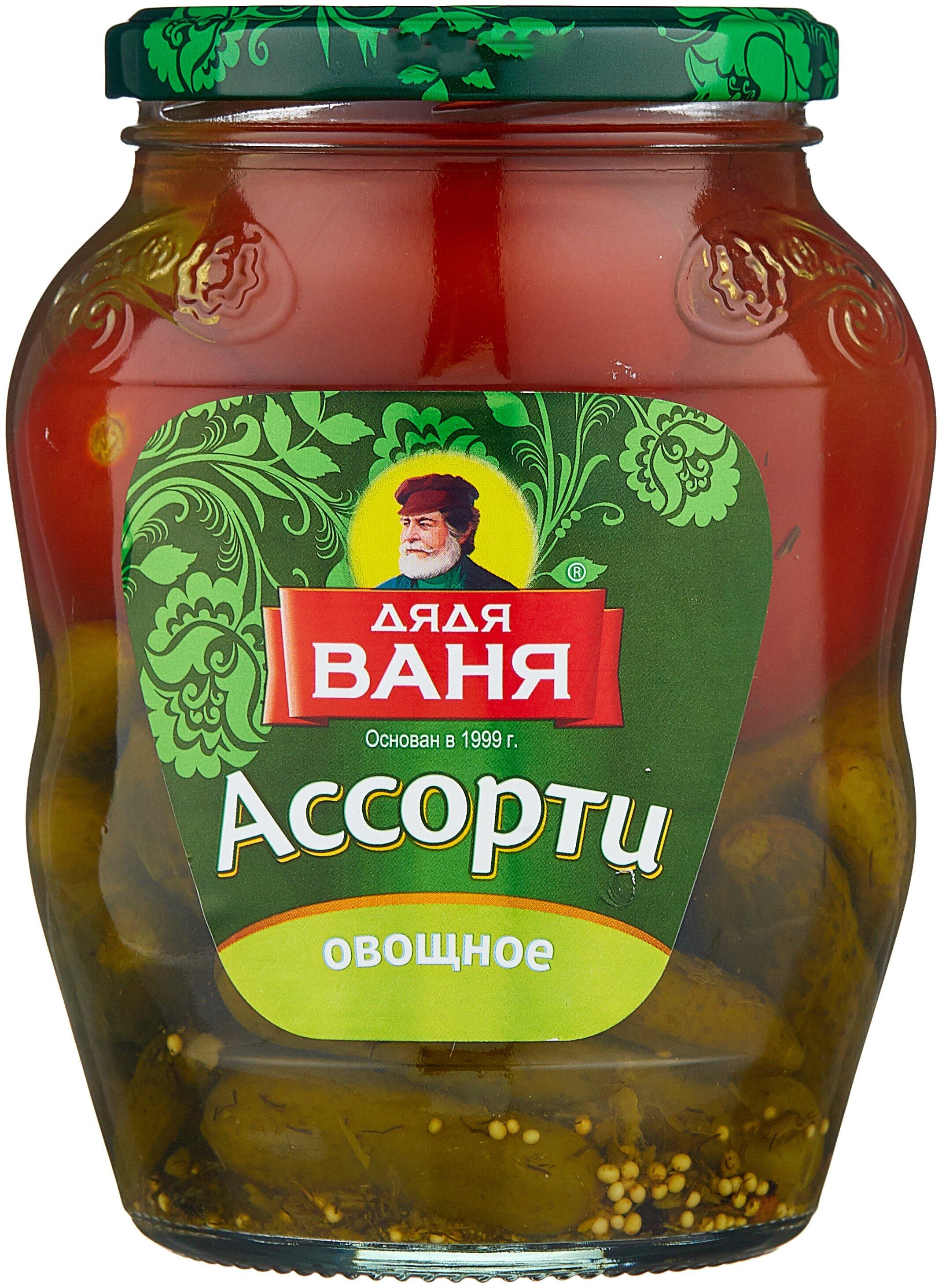 Ассорти овощное Дядя Ваня огурцы, томаты, кабачки молодые 680 гр., стекло