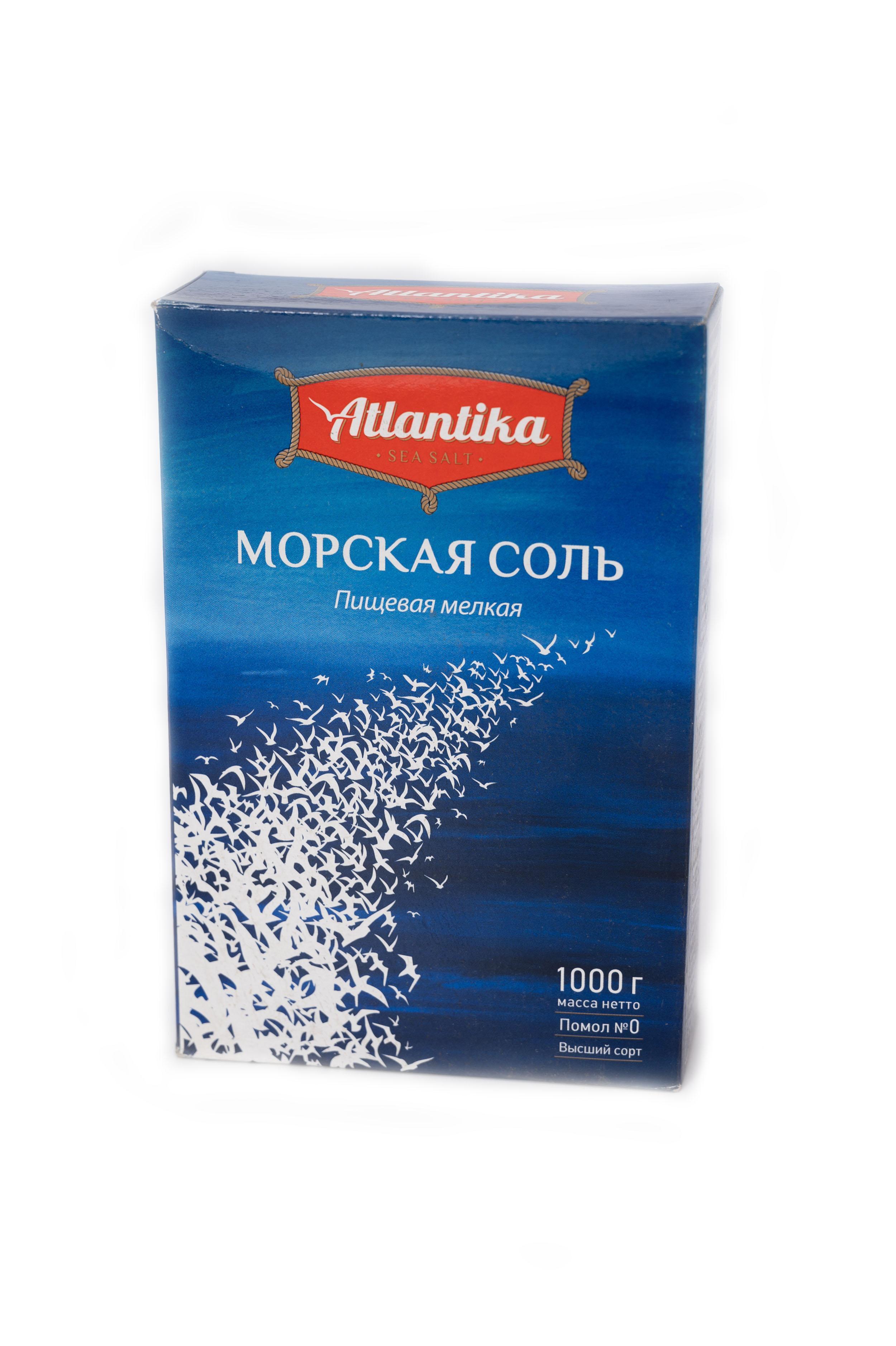 Соль Atlantika морская мелкая, 1 кг., картон