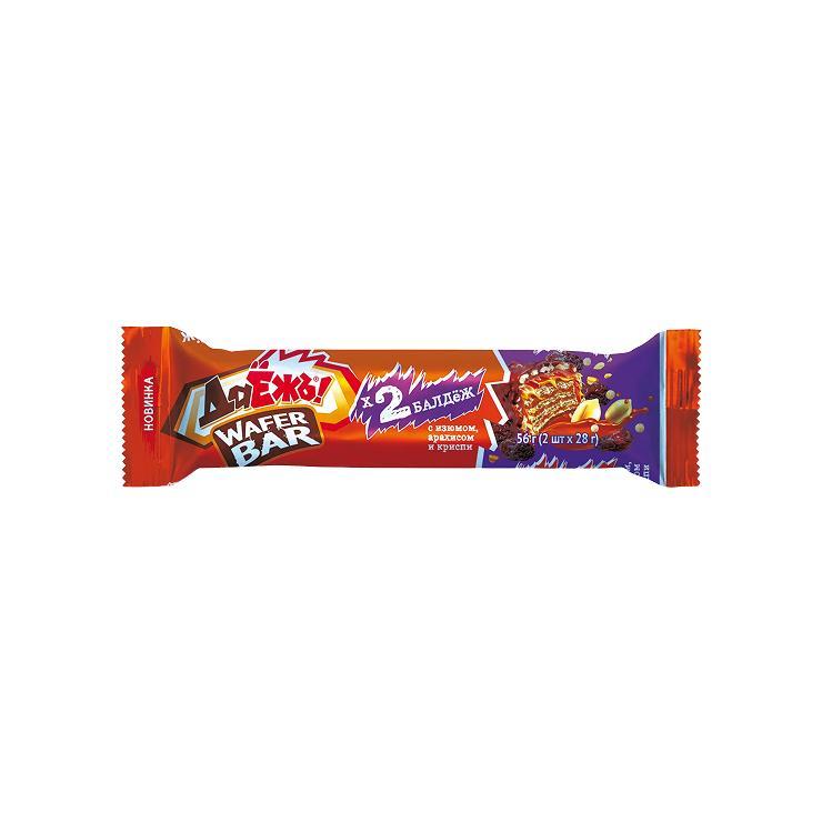 Батончик ДаЁжь Wafer Bar карамель изюм арахис и криспи 56 гр., флоу-пак