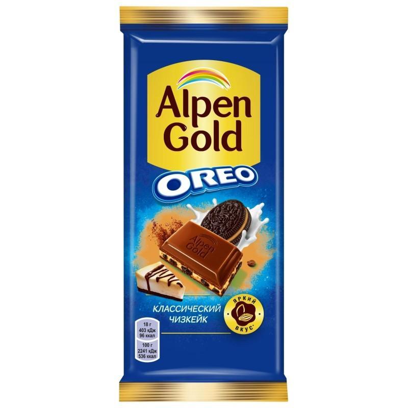 Шоколад Alpen Gold Орео молочный чизкейк 85 гр., флоу-пак