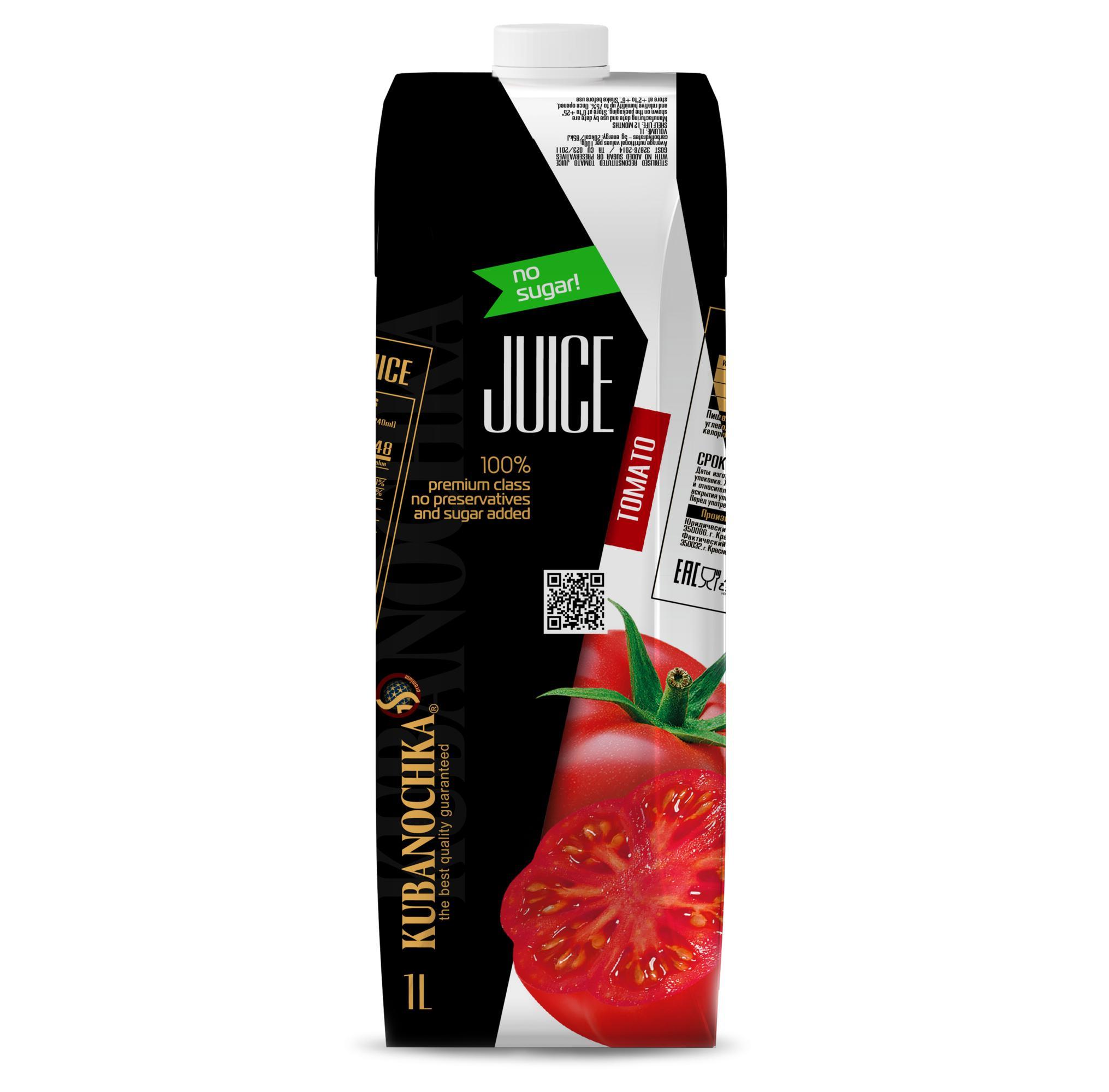 Сок Кубаночка томатный 1 л., тетра-пак