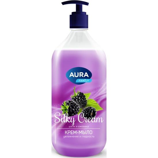 Жидкое крем-мыло Aura Silky Cream Шелк и ежевика 1 л., флакон с дозатором