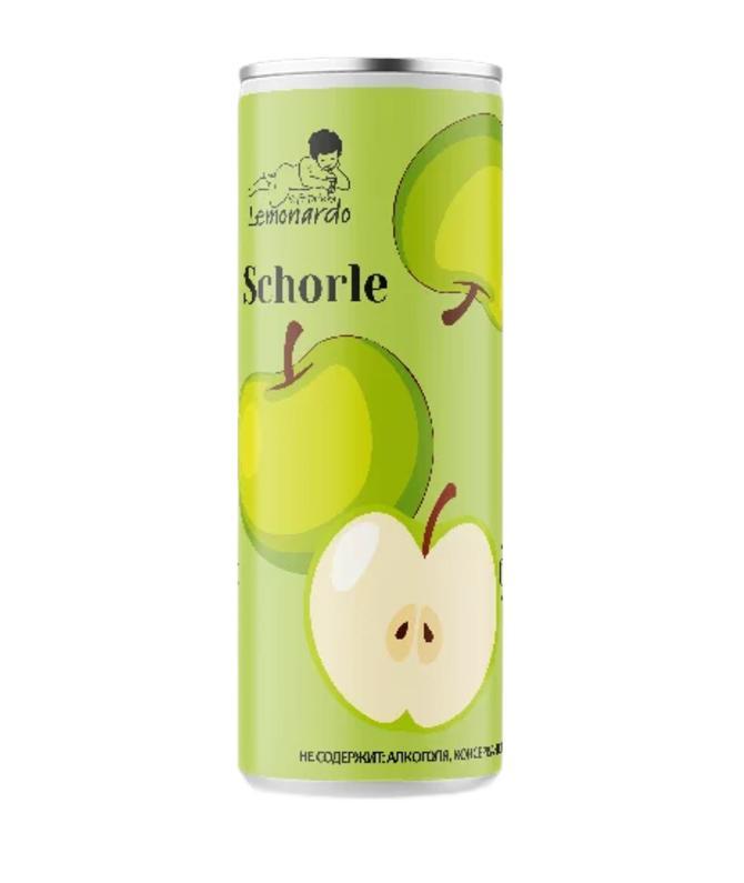 Напиток газированный яблочный Шорли без сахара Lemonardo Schorle, 330 мл., ж/б