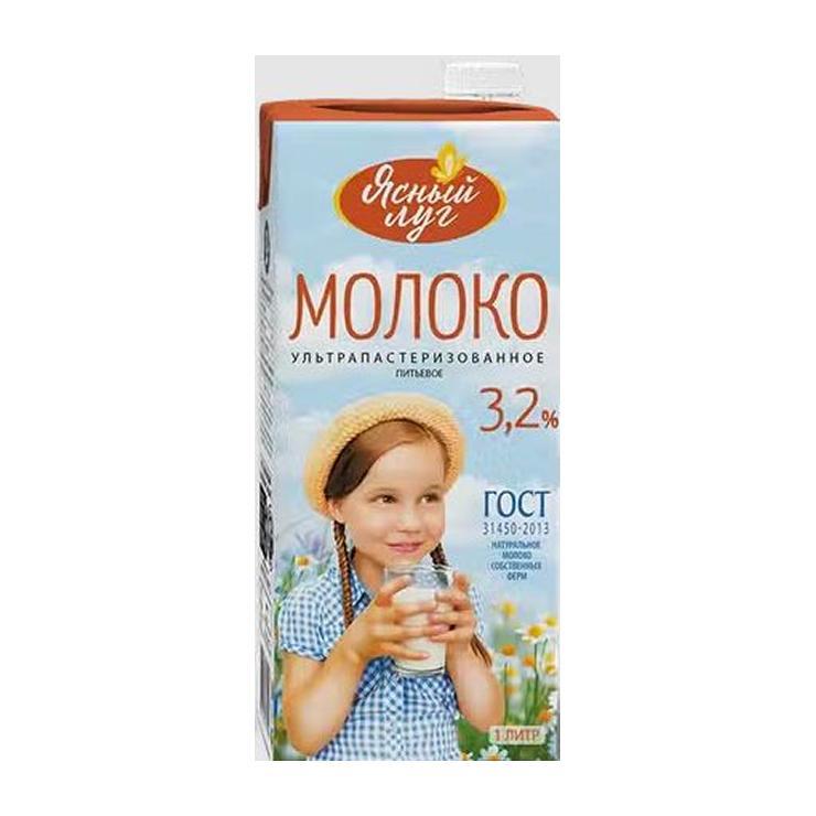 Молоко Ясный луг ультрапастеризованное 3,2% ГОСТ 1 л., тетра-пак