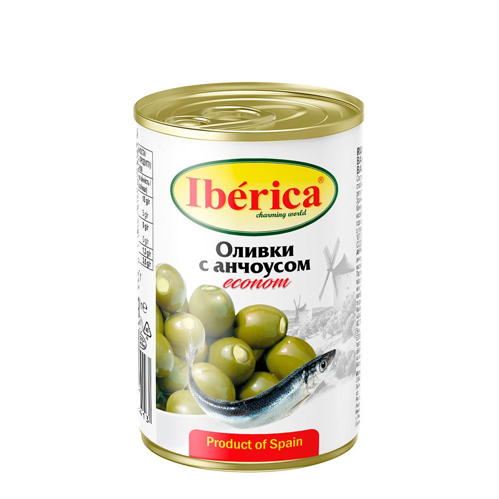 Оливки IBERICA econom с анчоусом Испания 280 гр., ж/б