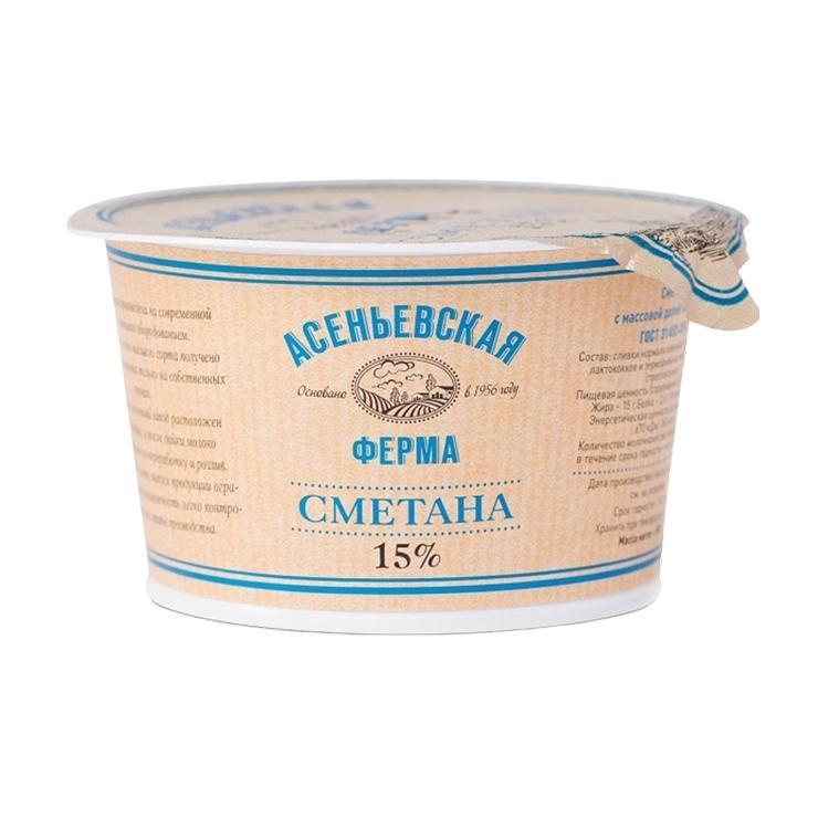 Сметана Асеньевская ферма 15% 180 гр., стакан