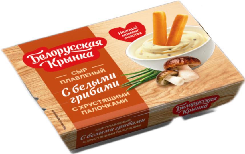 Сыр в наборе Белорусская крынка: Сыр плавленный с белыми грибами м.д.ж. 45% с хлебными палочками 35 гр., картон