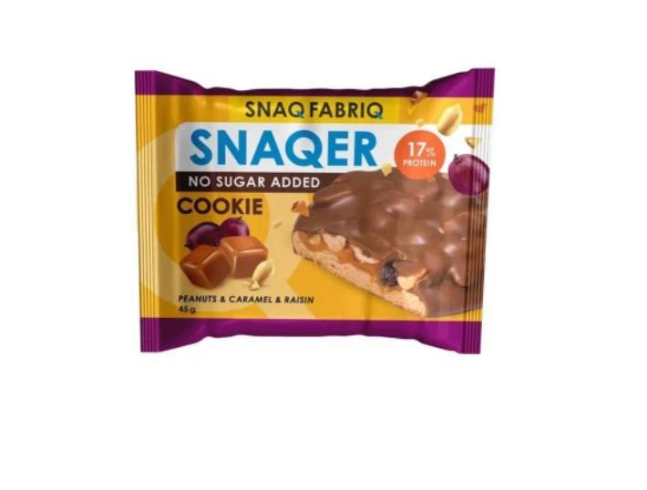 Печенье Snaq Fabriq SNAQER протеиновое Глазированный Арахис изюм карамель 45 гр., флоу-пак