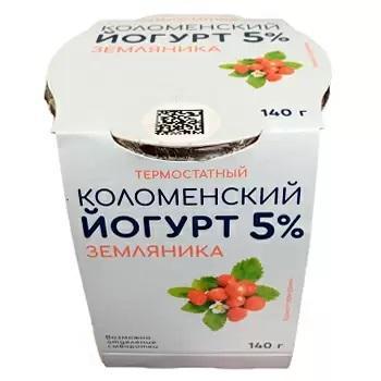 Йогурт термостатный Коломенский Земляника 5% 140 гр., стекло