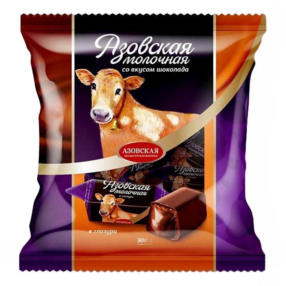 Конфеты Азовская КФ молочные в глазури со вкусом шоколада, 300 гр., флоу-пак