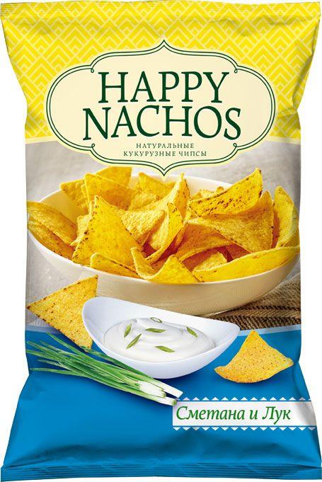 Чипсы Happy Nachos кукурузные со вкусом сметаны и лука 75 гр., флоу-пак