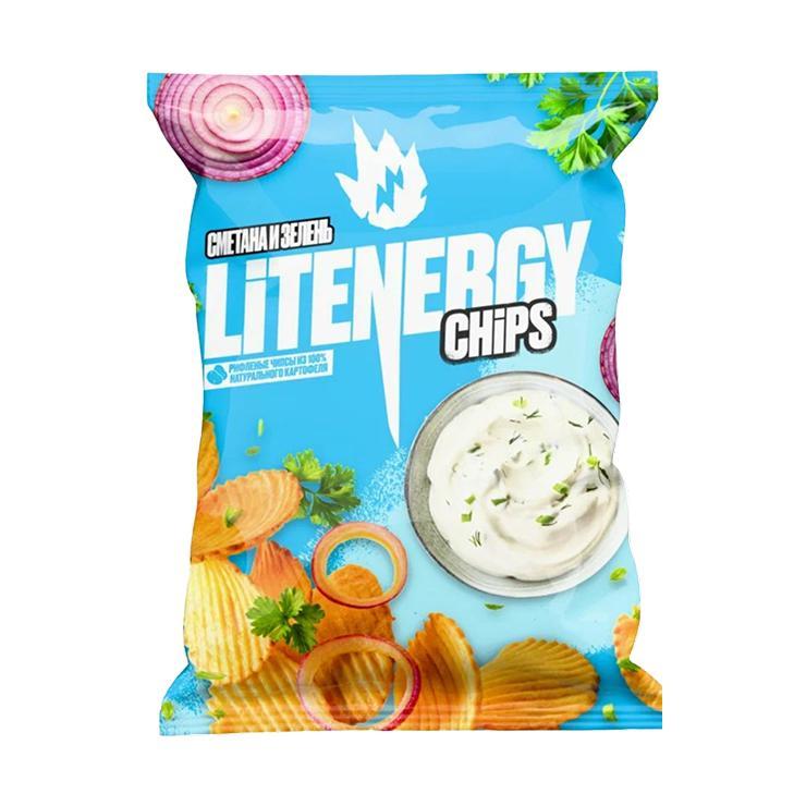 Чипсы LIT ENERGY рифленные сметана и зелень 120 гр., флоу-пак