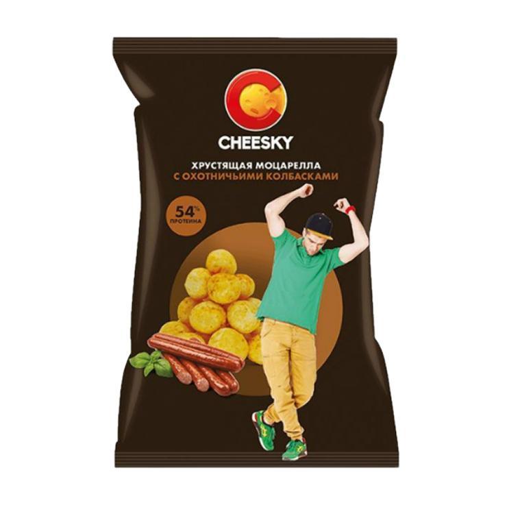 Сыр хрустящий Cheesky моцарелла со вкусом охотничьих колбасок 20 гр., флоу-пак