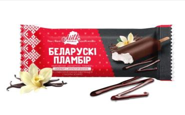 Мороженое Белорусский пломбир эскимо пломбир с ароматом ванили в сливочной какао содержащей глазури, 80 гр., флоу-пак