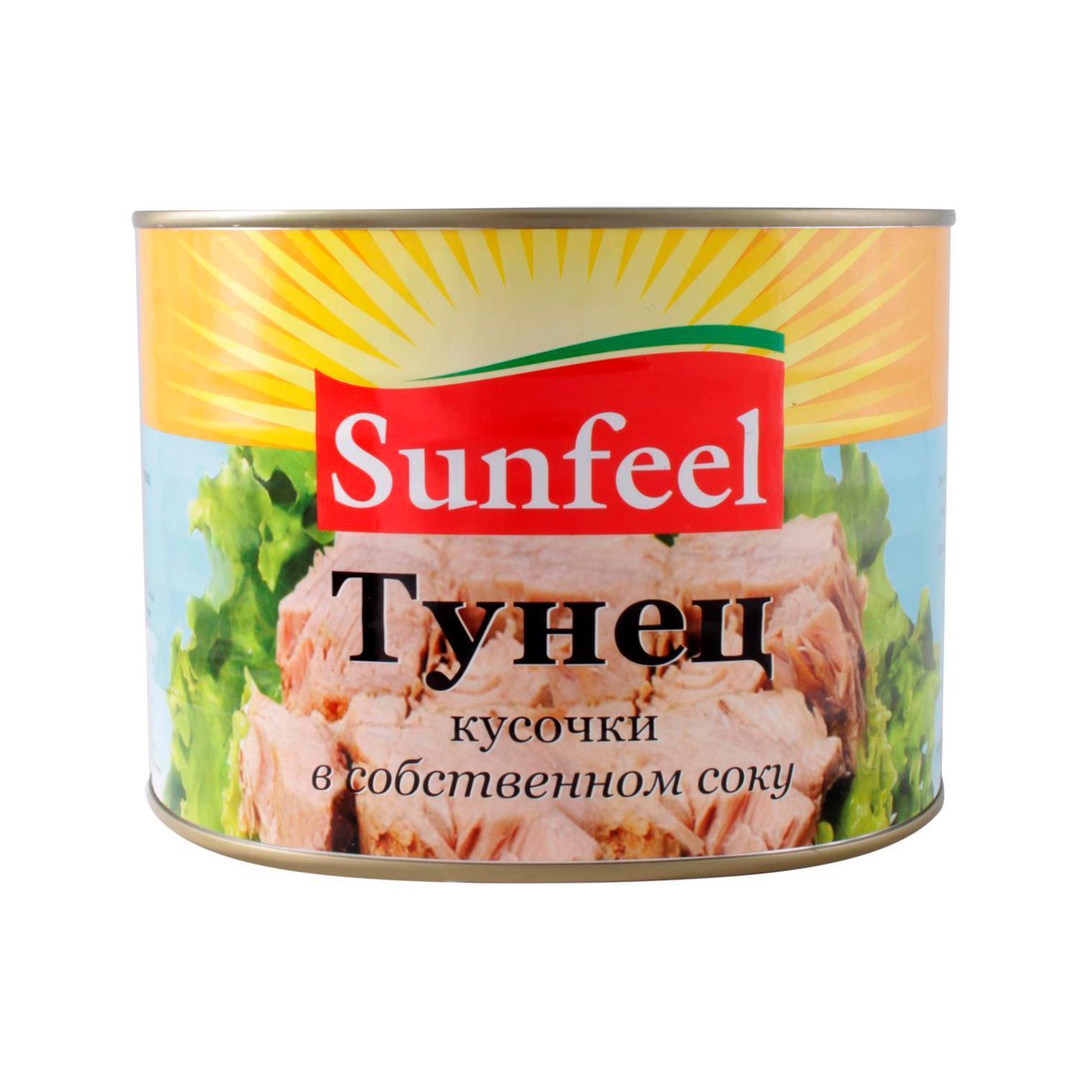 Тунец Sunfeel кусочки в собственном соку 170 гр., железная банка