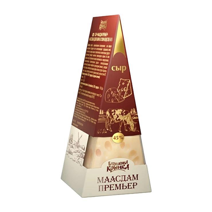 Сыр полутвердый Бабушкина Крынка маасдам 45% 200 гр., картон