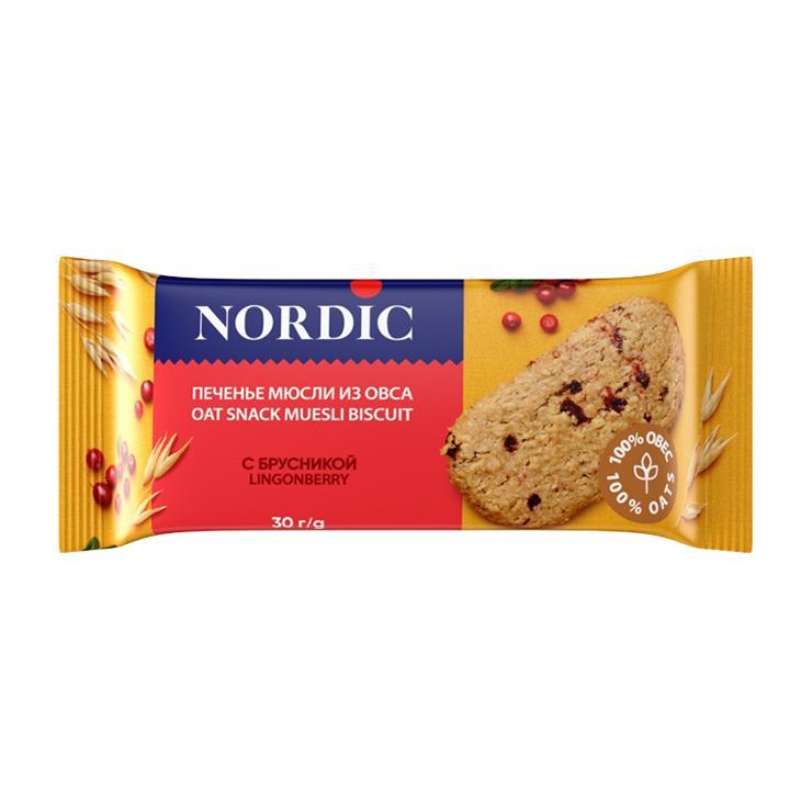 Печенье-мюсли Nordic из овса брусника 30 гр., флоу-пак