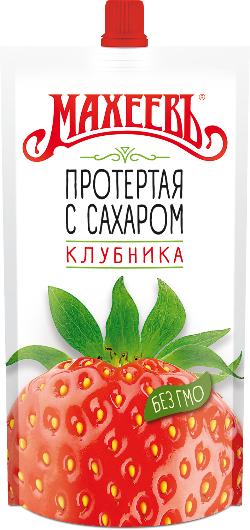 Ягоды Махеев Клубники протерт.с сахаром, 300 гр., дой-пак