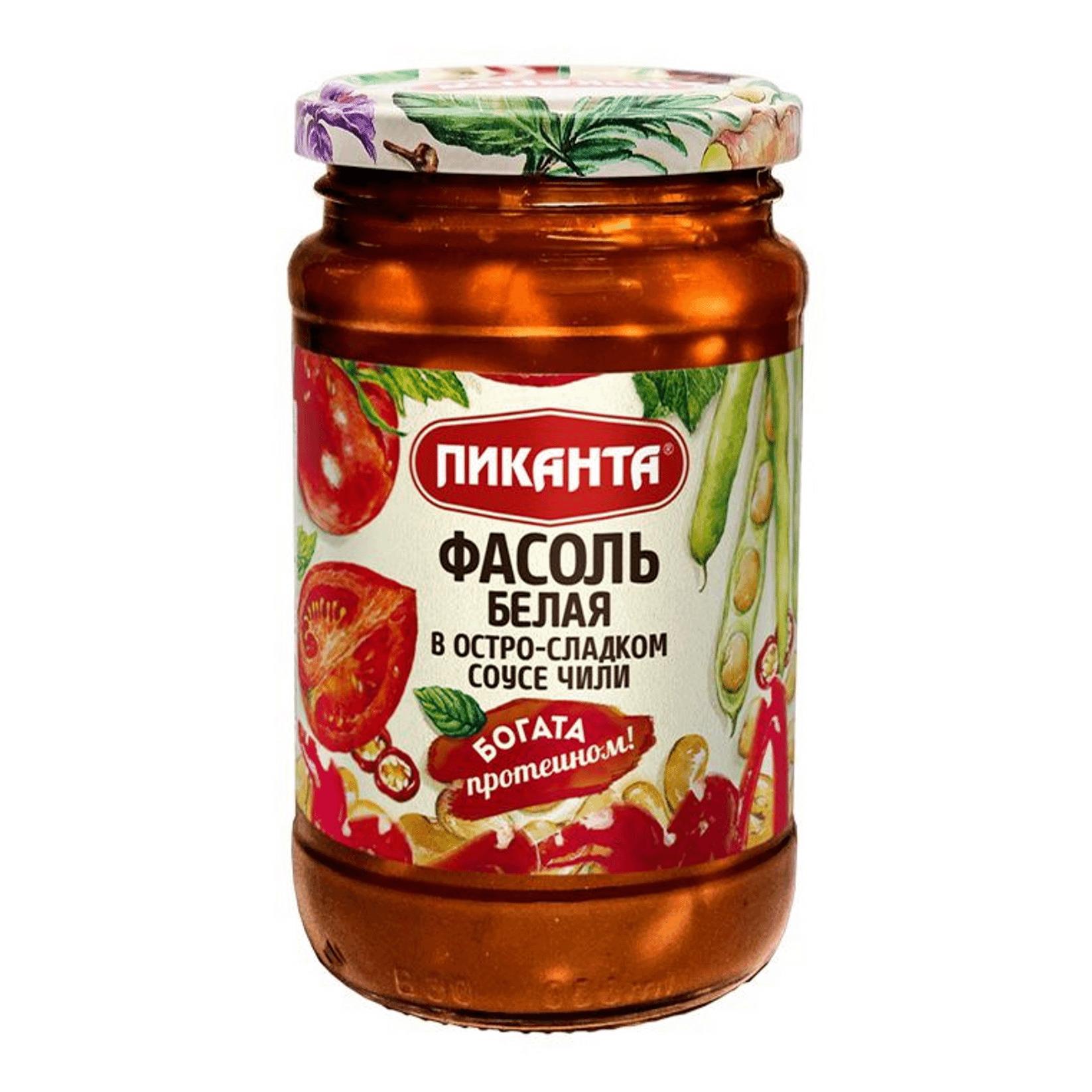 Фасоль белая Пиканта в остро-сладком соусе чили 390 гр., стекло