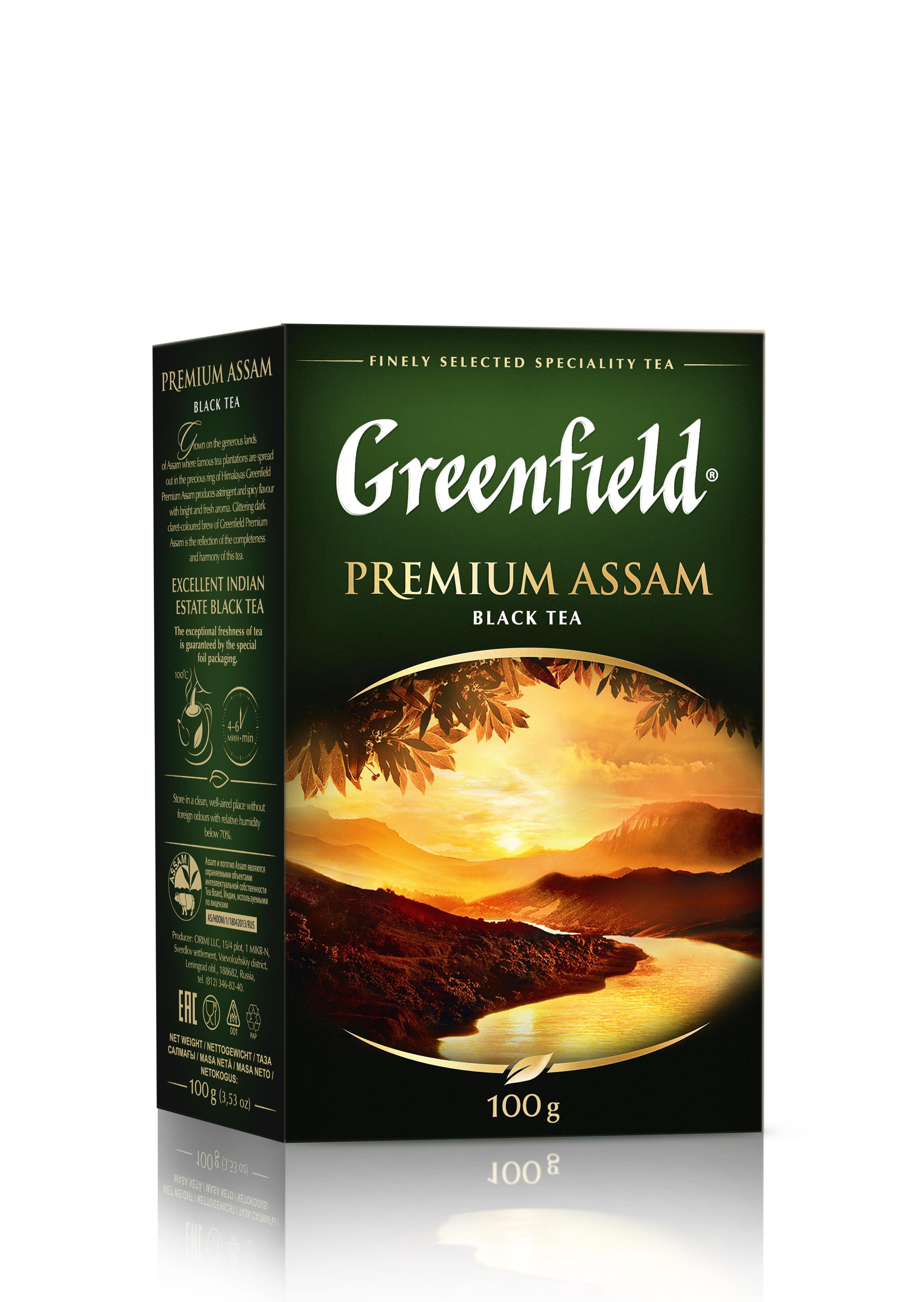 Чай Greenfield Premium Assam листовой черный 100 гр., картон
