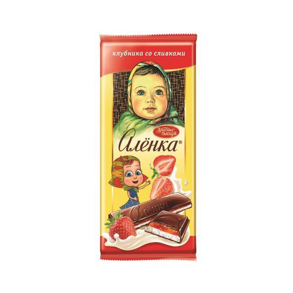 Шоколад Алёнка с начинкой клубника со сливками 87 гр., флоу-пак