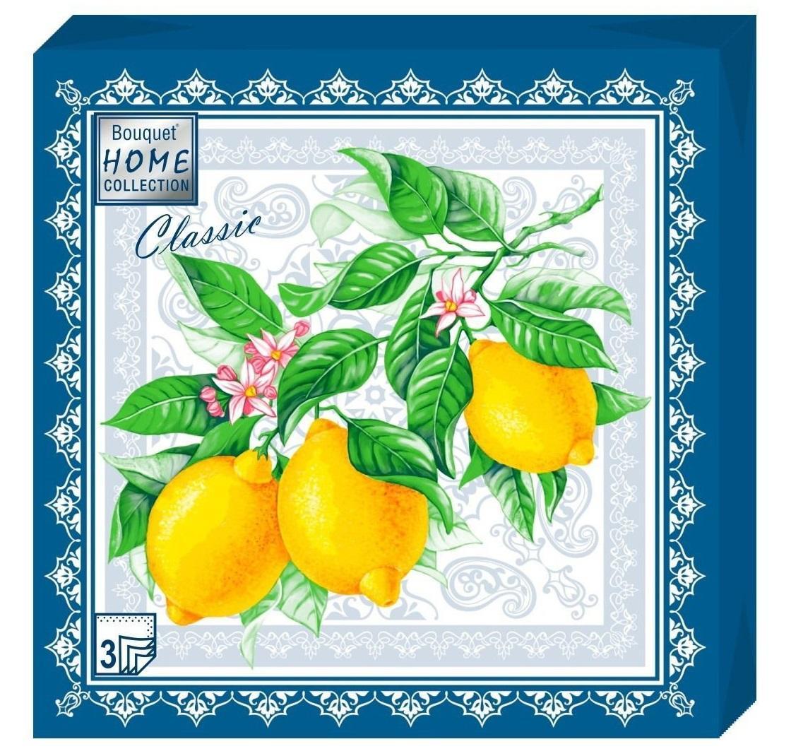 Салфетки бумажные Art Bouquet Лимон 3 слоя 33х33 см. 20 шт., пленка