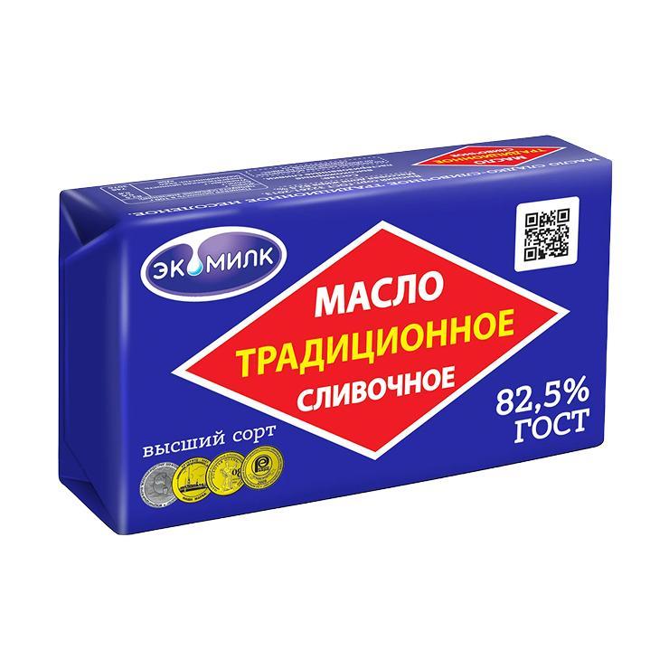 Масло ЭкоМилк Традиционное охл 82,5% Озерецкий, 160 гр., обертка