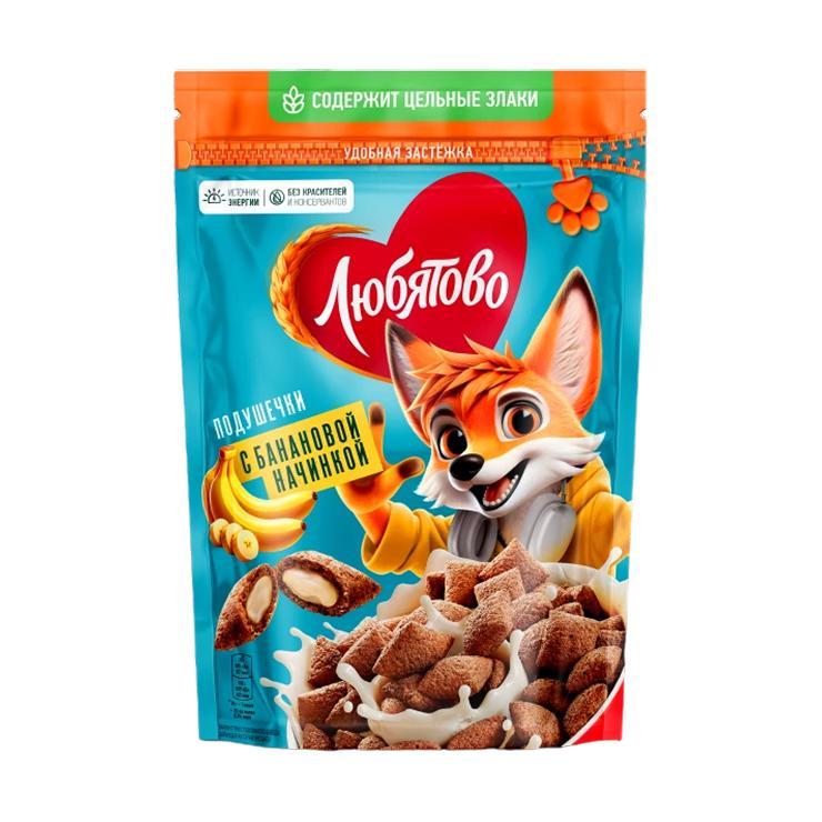 Сухой завтрак Любятово подушечки с банановой начинкой 220 гр., дой-пак