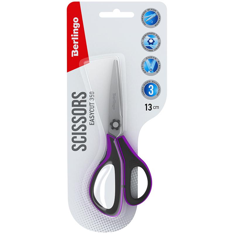 Ножницы Berlingo Easycut 350, 13см, сиреневые, эргономичные ручки, мягкие вставки, европодвес