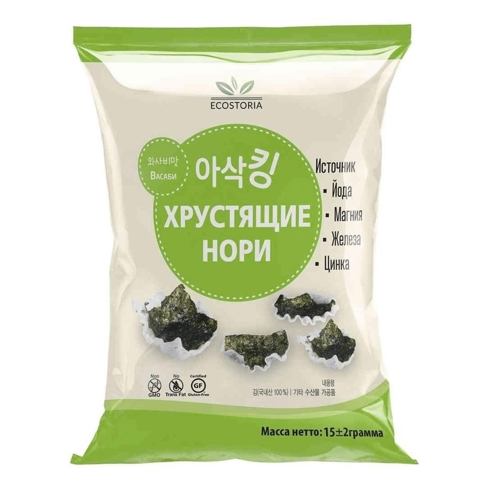 Нори Ecostoria Хрустящие с Васаби 15 гр., флоу-пак