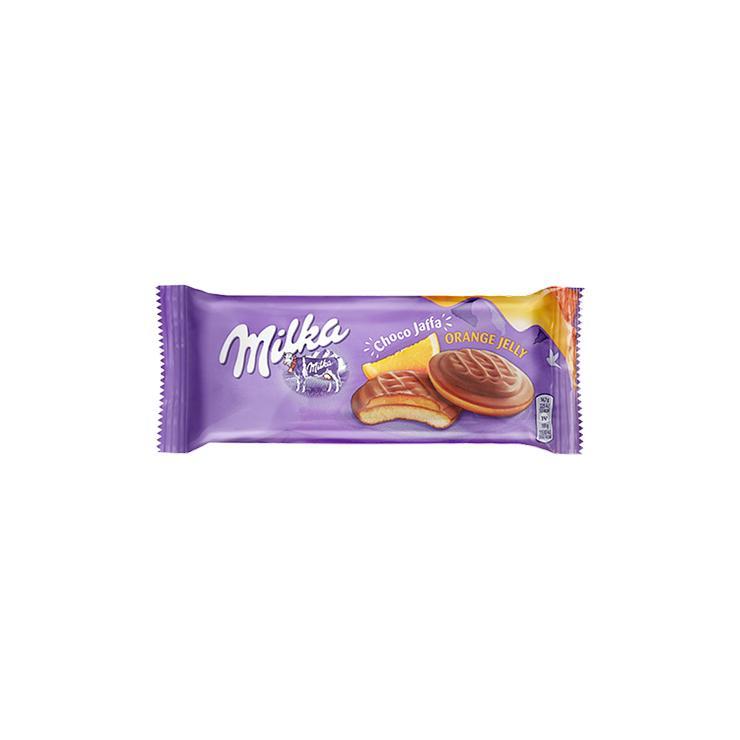 Печенье Milka jaffa delicje orange jelly бисквитное с начинкой апельсиновое желе 147 гр., флоу-пак