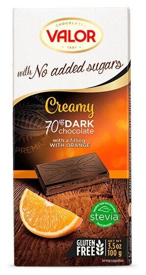 Шоколад Valor горький 70% с апельсиновой начинку без сахара 100 гр., картон