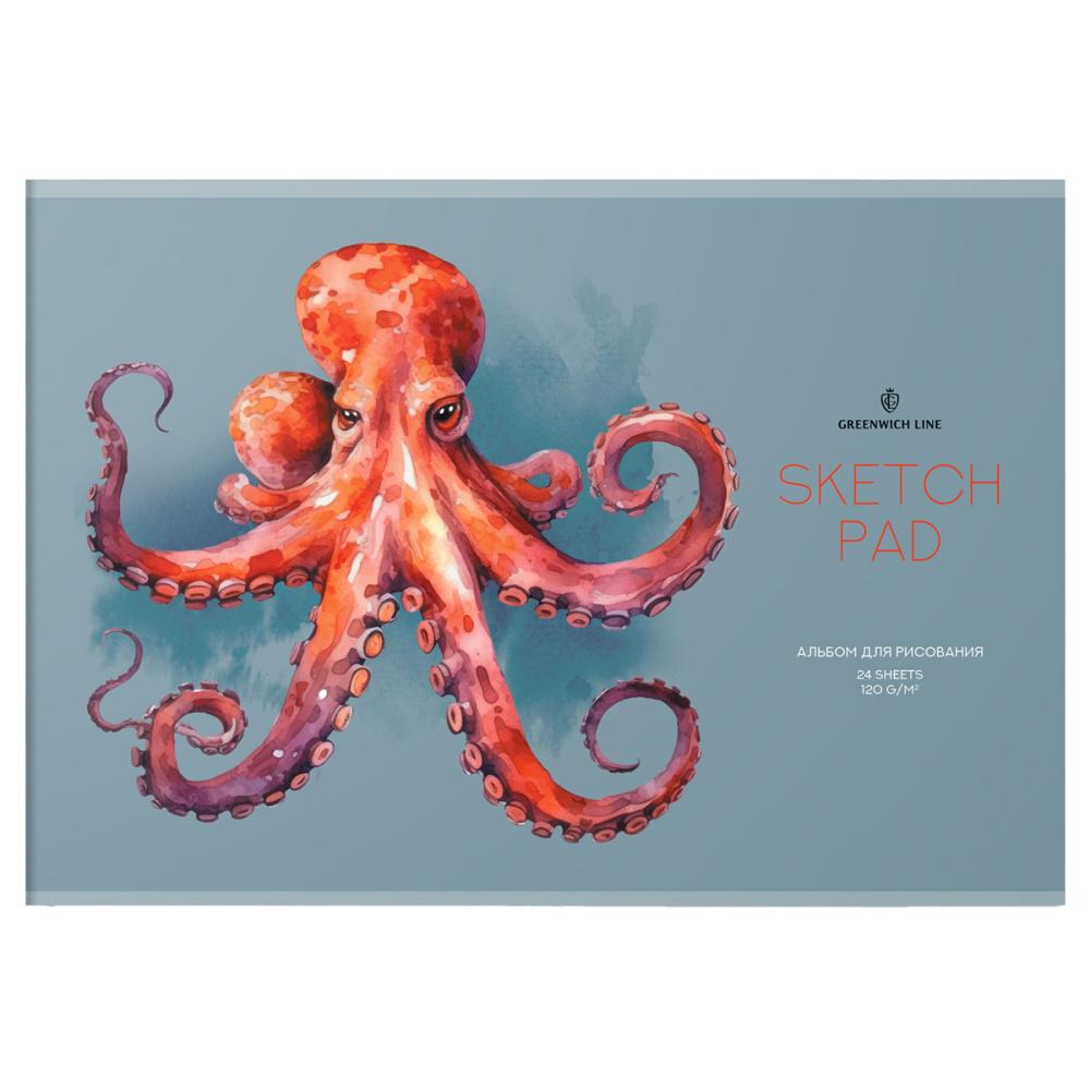Альбом для рисования Greenwich Line Octopus А4 24 листа на скрепке 120 г/м2., пакет