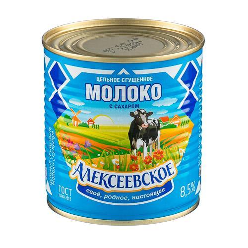 Молоко цельное сгущенное Алексеевское с сахаром 8,5%, 380 гр., ж/б